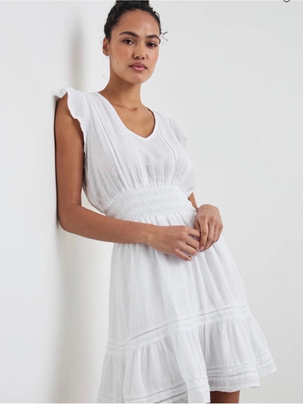 Rails White Ruffle Sleeve Elastic Waist 100% Cotton Dress Medium